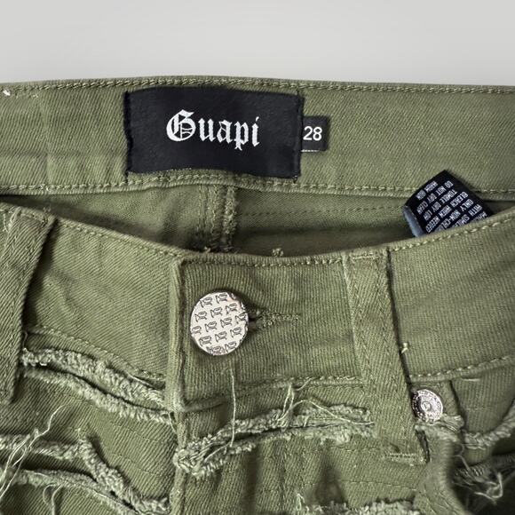 Guapi Jeans Mens 28 Green  Distressed Frayed Leg Limited Edition L37 - Picture 5 of 8